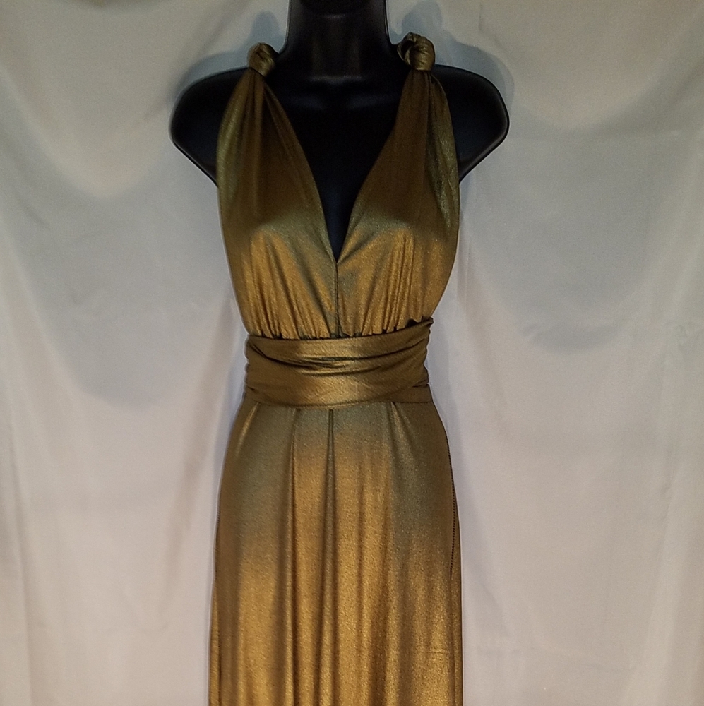 16 ways reversible maxi dress black and gold.